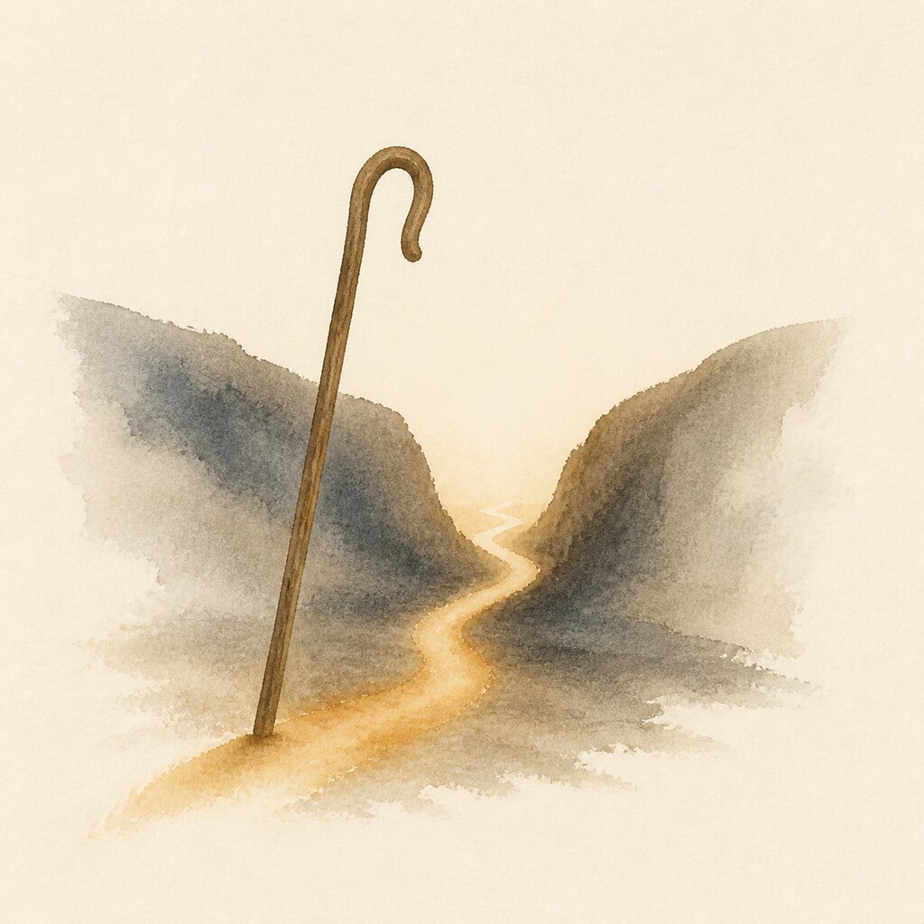 Watercolor shepherd staff in a valley